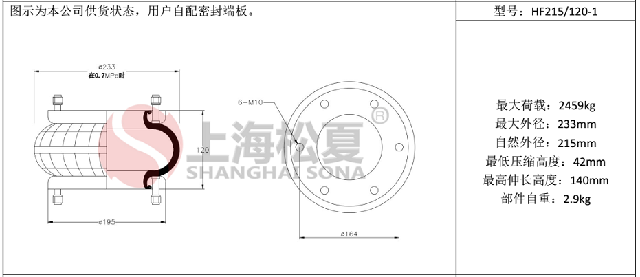HF215/120-1法蘭式橡膠氣囊，糾偏氣囊